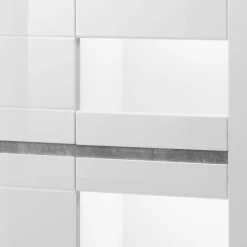 Wohnen Vitrine in Weiß hochglänzend Mextra mit Absetzung Beton Optik