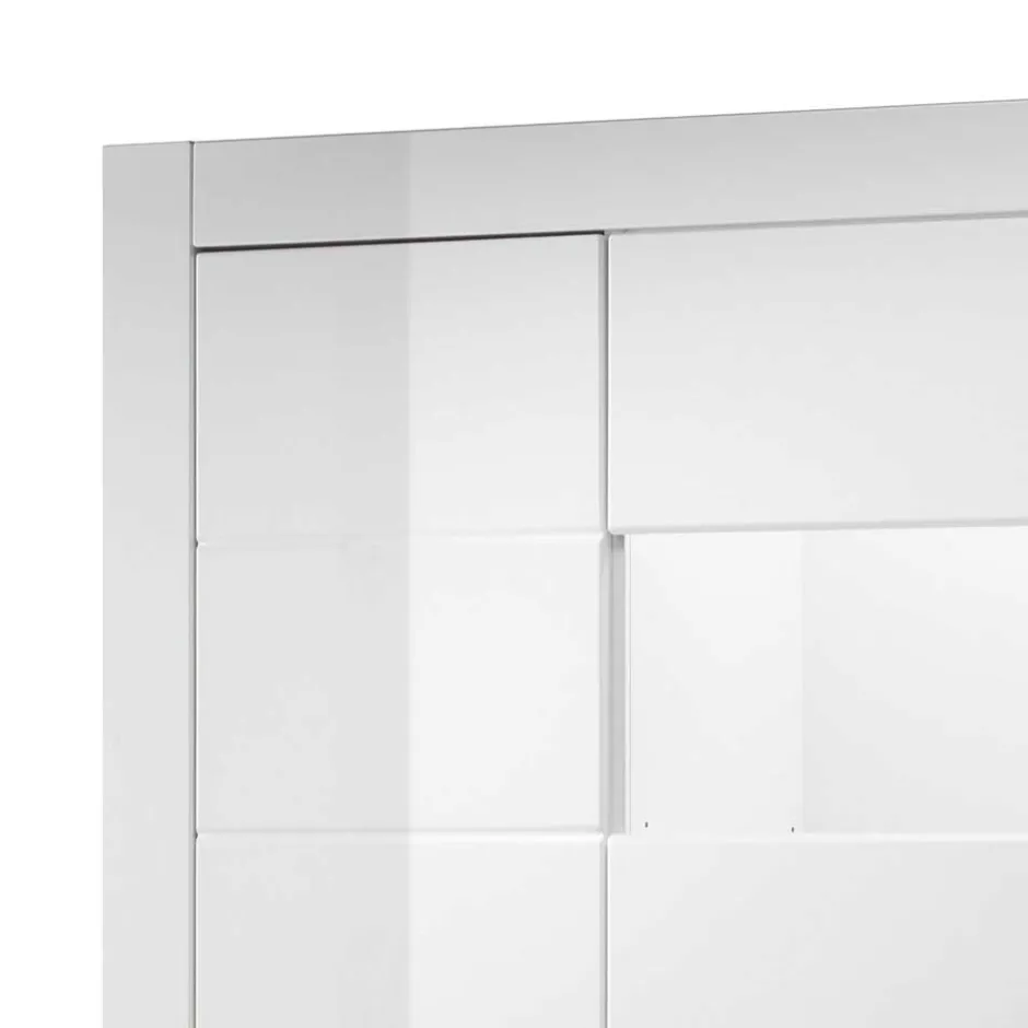 Wohnen Vitrine in Weiß hochglänzend Mextra mit Absetzung Beton Optik