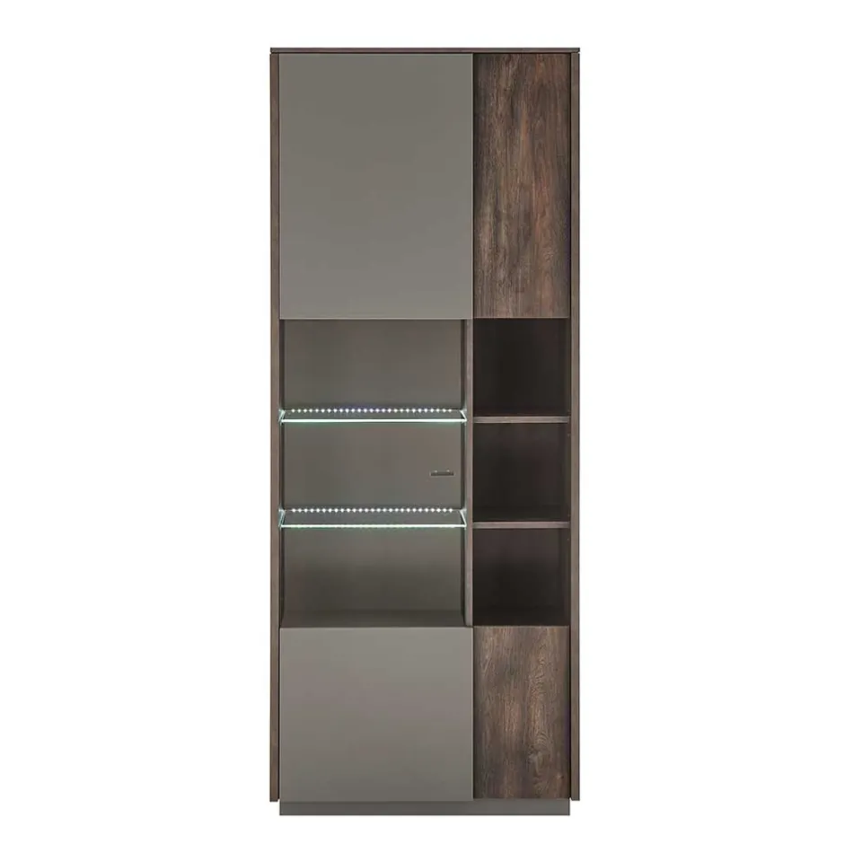 Wohnen Vitrine Schrank in Anthrazit und Eiche Dunkel - Mundo