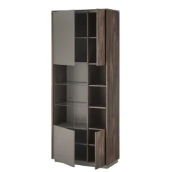 Wohnen Vitrine Schrank in Anthrazit und Eiche Dunkel - Mundo