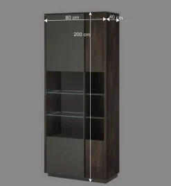 Wohnen Vitrine Schrank in Anthrazit und Eiche Dunkel - Mundo