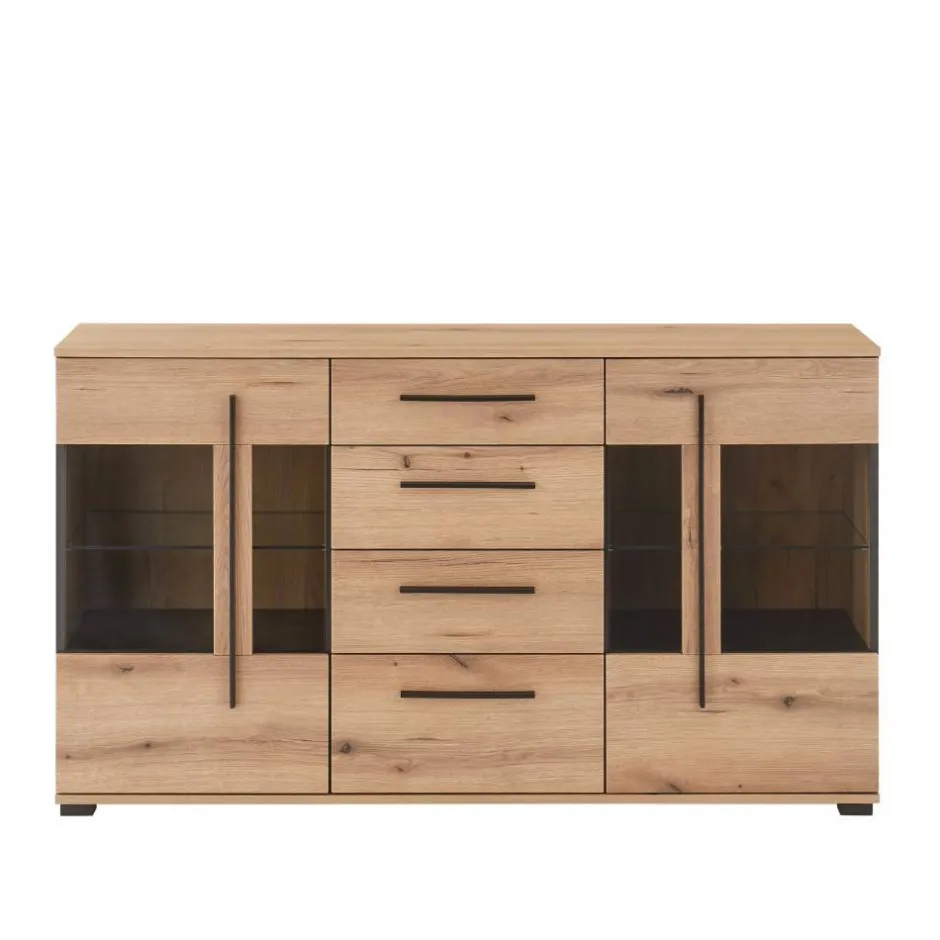 Wohnen Vitrinenkombination und Wandboard Set - Brocus (vierteilig)