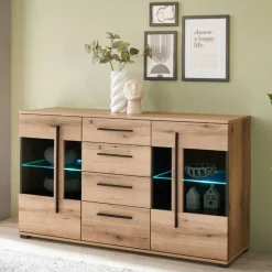 Wohnen Vitrinenkombination und Wandboard Set - Brocus (vierteilig)