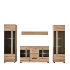 Wohnen Vitrinenkombination und Wandboard Set - Brocus (vierteilig)