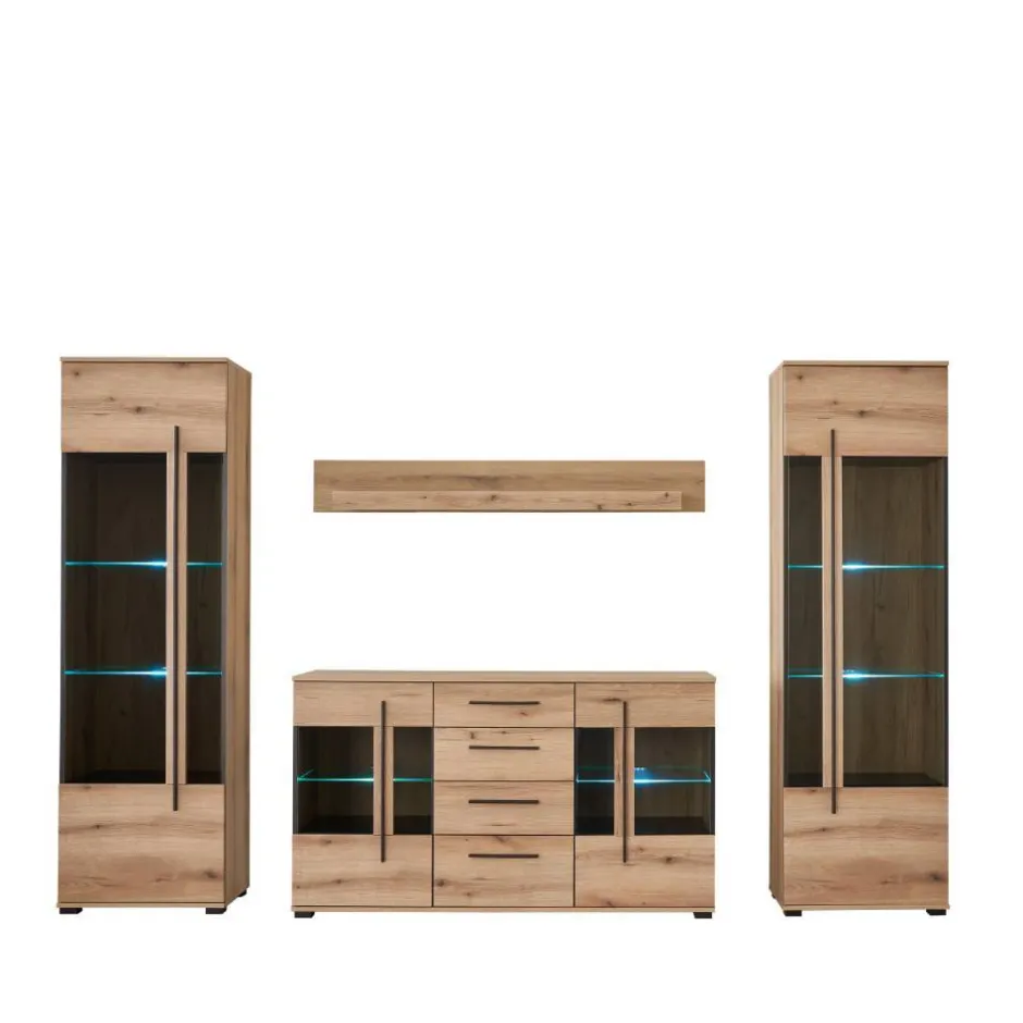 Wohnen Vitrinenkombination und Wandboard Set - Brocus (vierteilig)