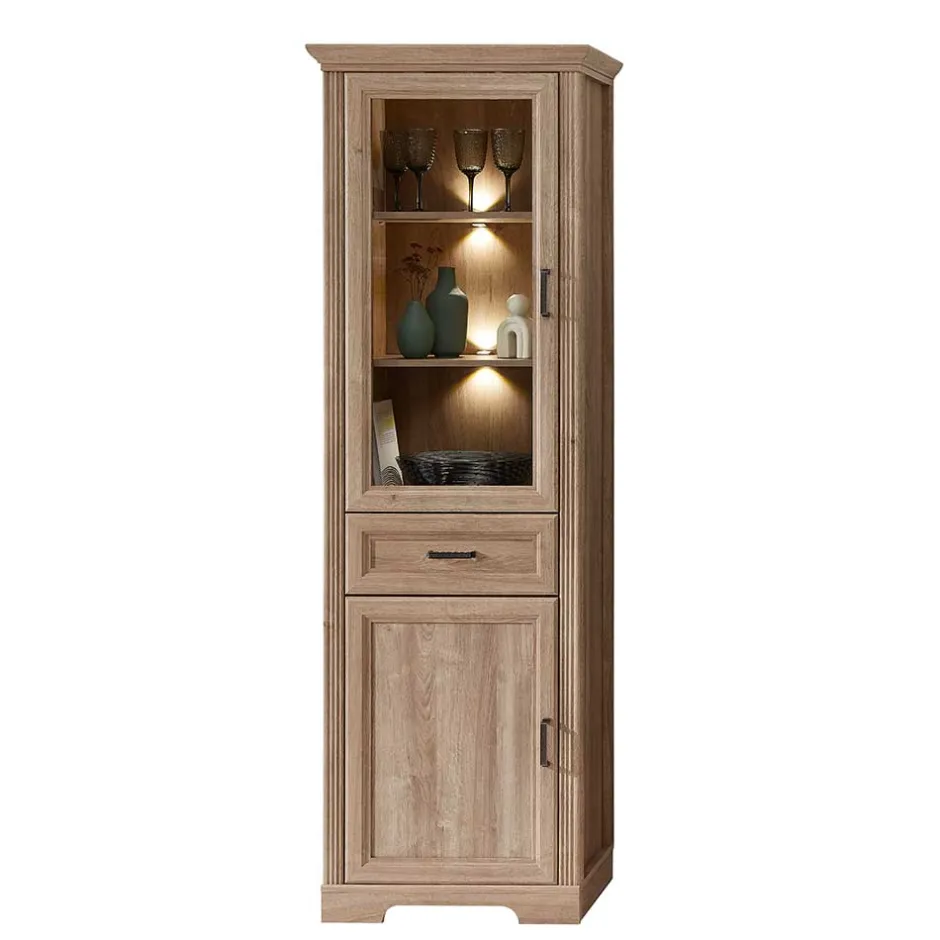 Wohnen Vitrinenschrank in Eiche Optik mit LED - Barack