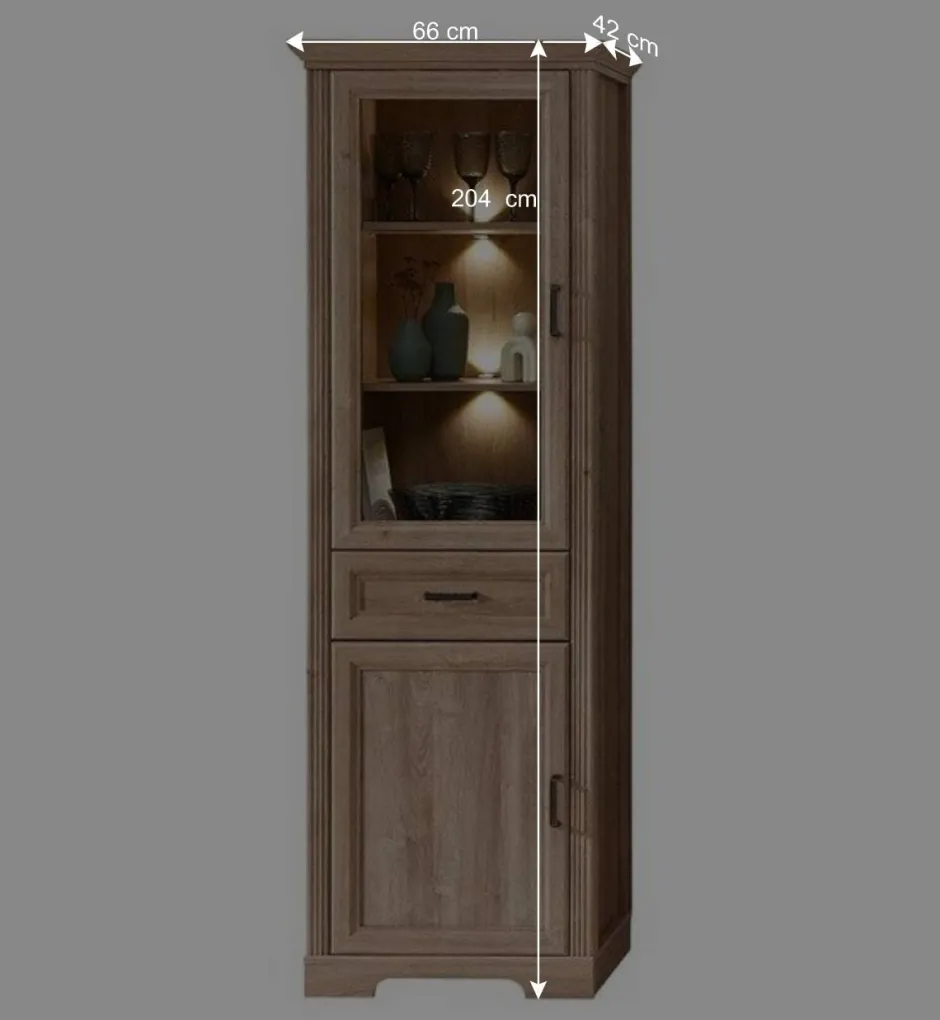 Wohnen Vitrinenschrank in Eiche Optik mit LED - Barack