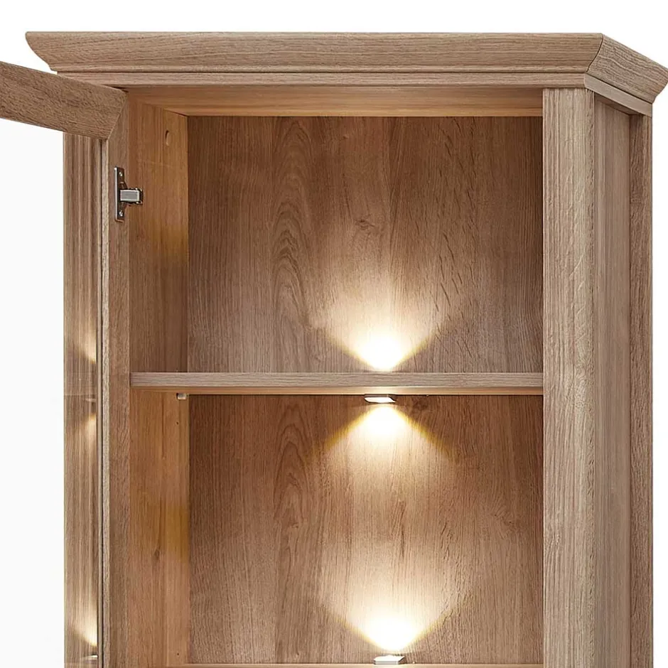 Wohnen Vitrinenschrank in Eiche Optik mit LED - Barack
