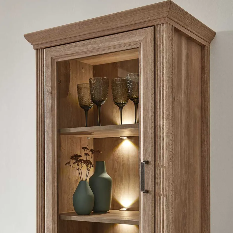 Wohnen Vitrinenschrank in Eiche Optik mit LED - Barack