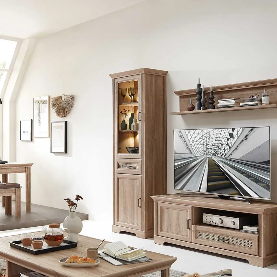 Wohnen Vitrinenschrank in Eiche Optik mit LED - Barack