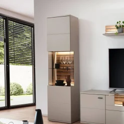 Wohnen Vitrinenschrank in Grau mit Wildeiche - Teorina