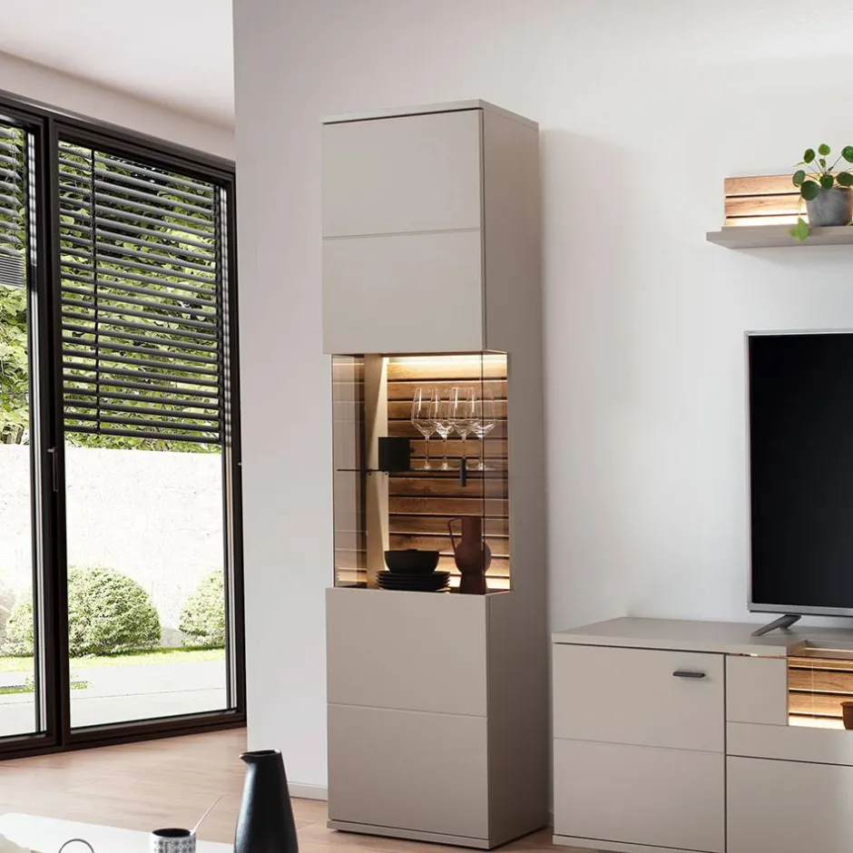 Wohnen Vitrinenschrank in Grau mit Wildeiche - Teorina