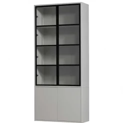 Wohnen Vitrinenschrank in Hellgrau und Schwarz - Arno