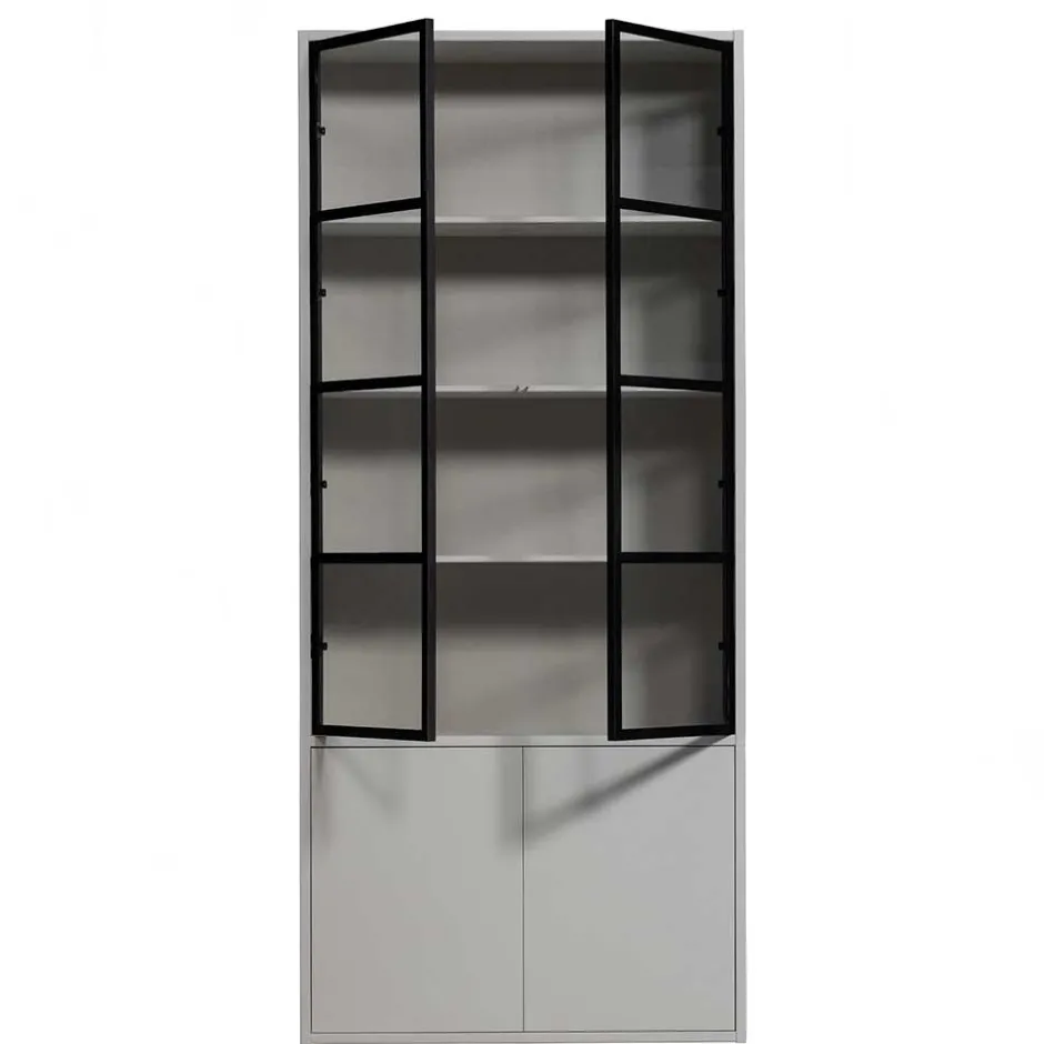 Wohnen Vitrinenschrank in Hellgrau und Schwarz - Arno