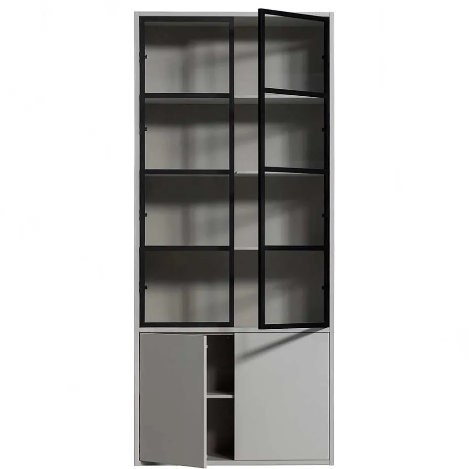Wohnen Vitrinenschrank in Hellgrau und Schwarz - Arno