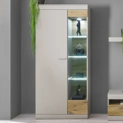 Wohnen Vitrinenschrank in Hellgrau & Zinneiche NB - Lioscas