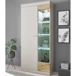 Wohnen Vitrinenschrank in Hellgrau & Zinneiche NB - Lioscas