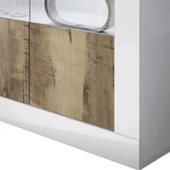 Wohnen Vitrinenschrank in Holz verwittert & Weiß HG - Olvenion