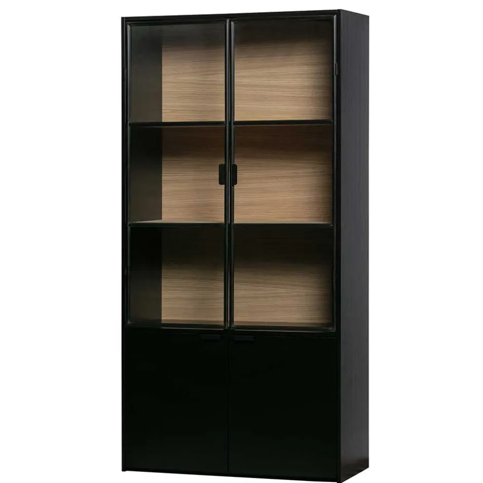 Vitrinenschrank in Kiefer und Schwarz - Angoro^Wohnen Outlet