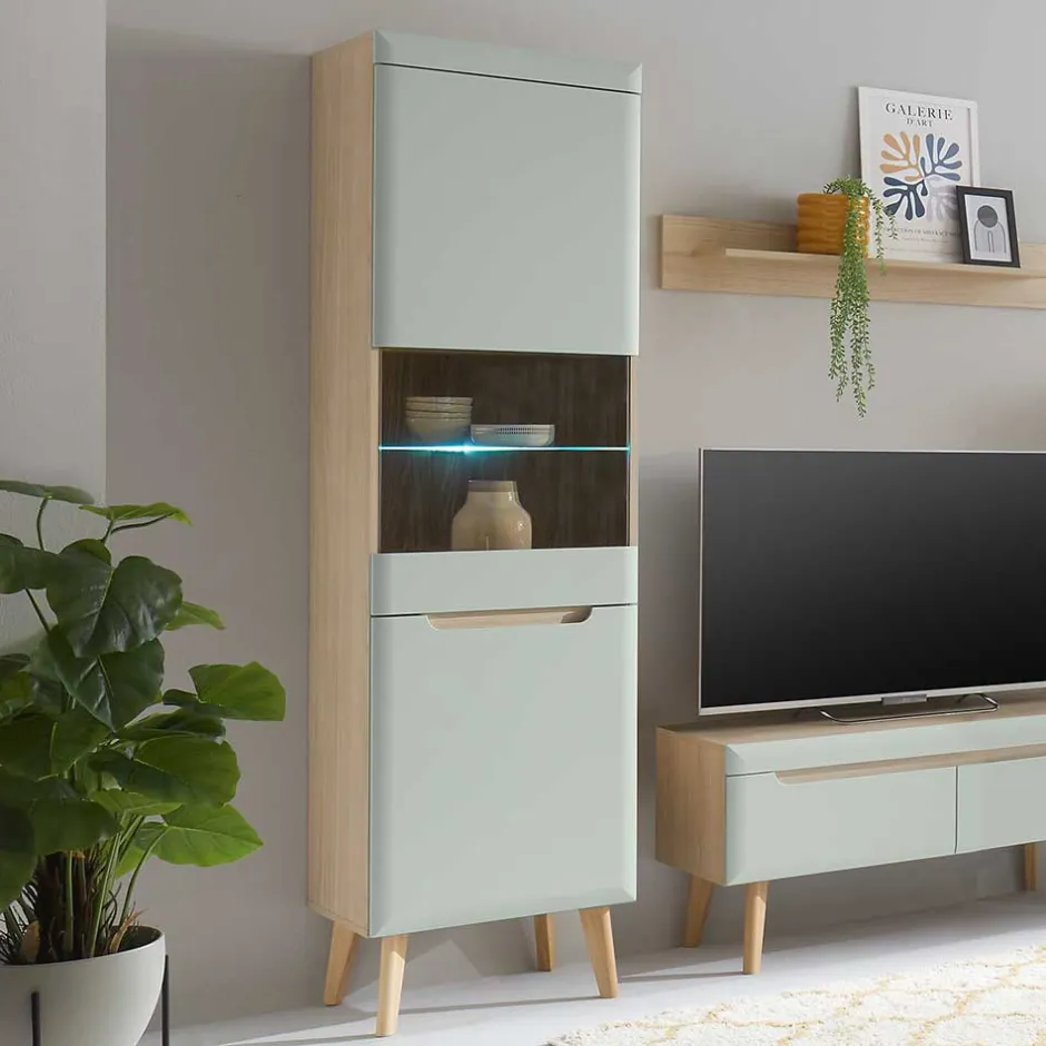 Vitrinenschrank in Mintgrün und Eiche - Armina^Wohnen Discount