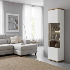 Vitrinen-Schrank in Soft White und Wildeiche - Yordyn^Wohnen Best