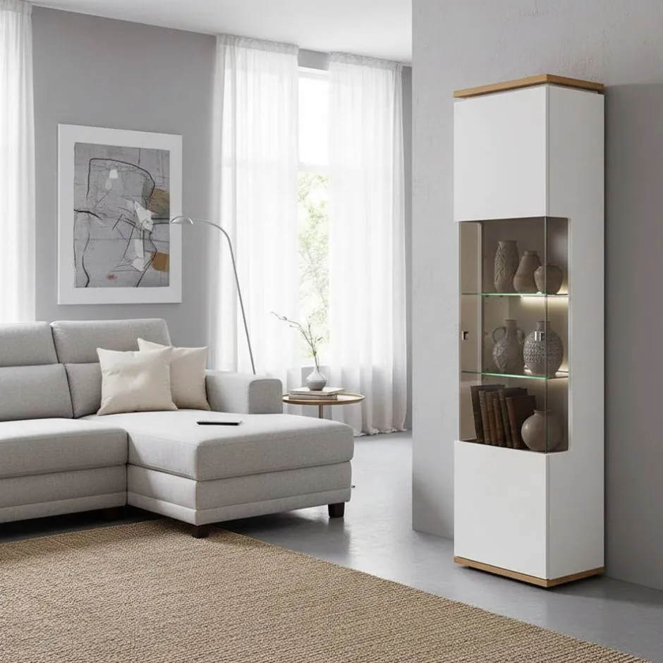 Vitrinen-Schrank in Soft White und Wildeiche - Yordyn^Wohnen Best