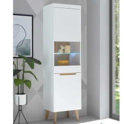 Wohnen Vitrinenschrank in Weiß mit Eiche - Ginko