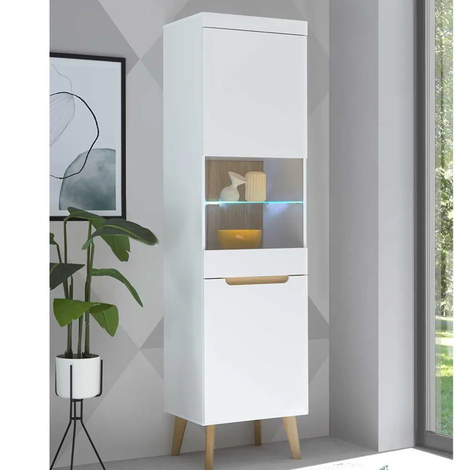 Wohnen Vitrinenschrank in Weiß mit Eiche - Ginko