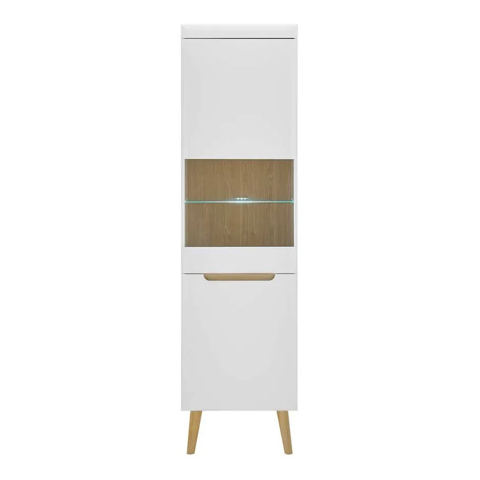 Wohnen Vitrinenschrank in Weiß mit Eiche - Ginko