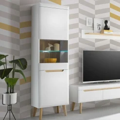 Wohnen Vitrinenschrank in Weiß mit Eiche - Ginko