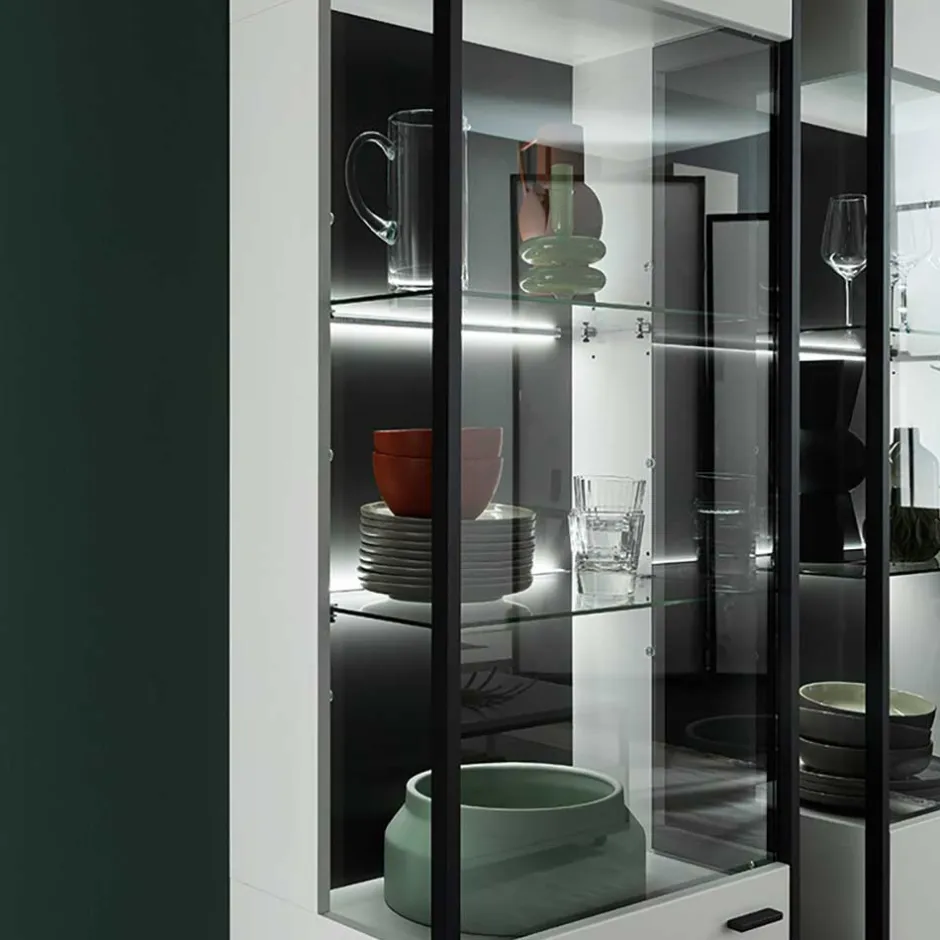 Vitrinenschrank in Weiß und Schwarzgrau - Loazin^Wohnen Online