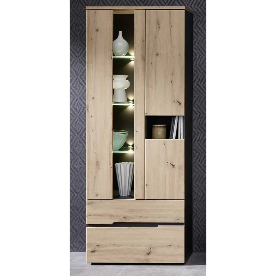 Vitrinenschrank in Wildeiche mit Grau - Kuetra^Wohnen Hot
