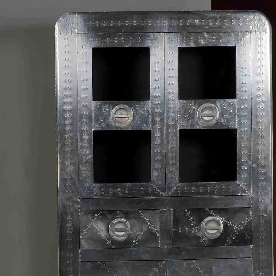 Wohnen Vitrinenschrank Pilot in Alufarben