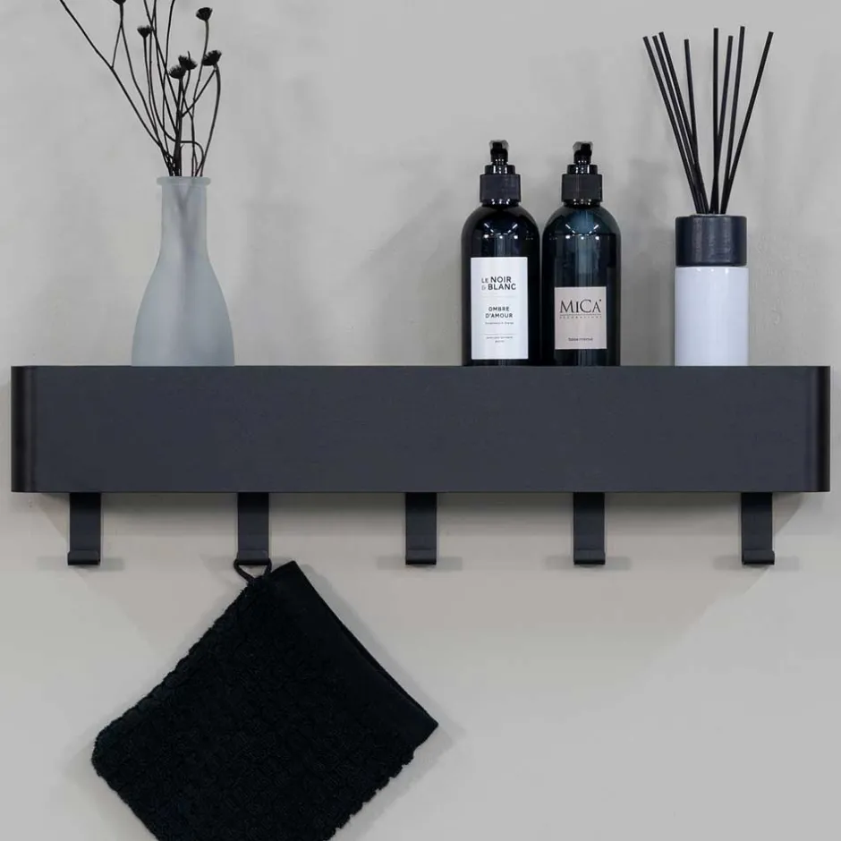 Wandablage mit Haken in Schwarz - Straits^Wohnen Outlet