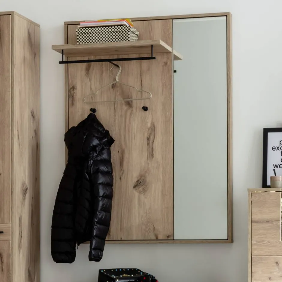 Wohnen Wandgarderobe mit Spiegel in Wildeiche Optik - Vapposia