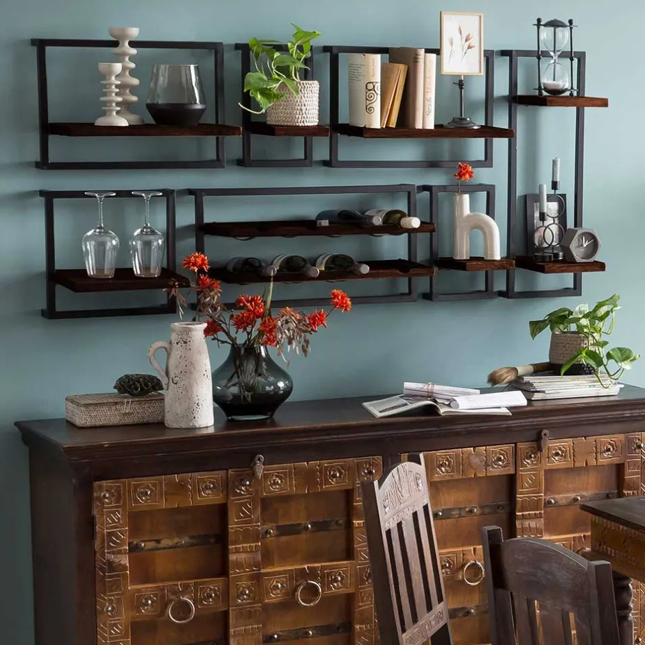 Wohnen Wandhängeregal aus Recyclingholz Teak - Solapura