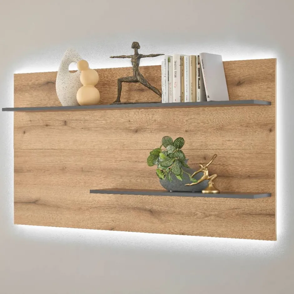 Wohnen Wandregal-Paneel in Wildeiche Optik und Anthrazit - Colomania