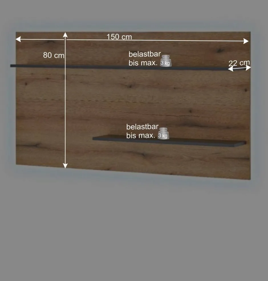 Wohnen Wandregal-Paneel in Wildeiche Optik und Anthrazit - Colomania
