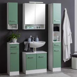 Waschbecken Badschrank in Grün & Weiß - Loenixa^Wohnen New