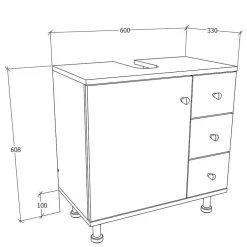 Waschbeckenschrank mit drei Schubladen & Tür - Nelani I^Wohnen Discount