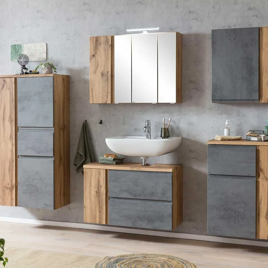 Waschbeckenschrank mit Tür & Klappe & Schublade - Mia^Wohnen