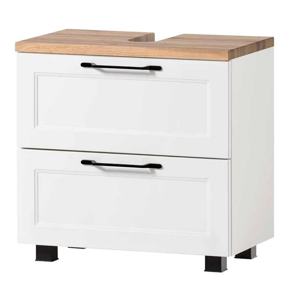 Waschbeckenunterschrank in Weiß mit Wildeiche - Gyatso^Wohnen