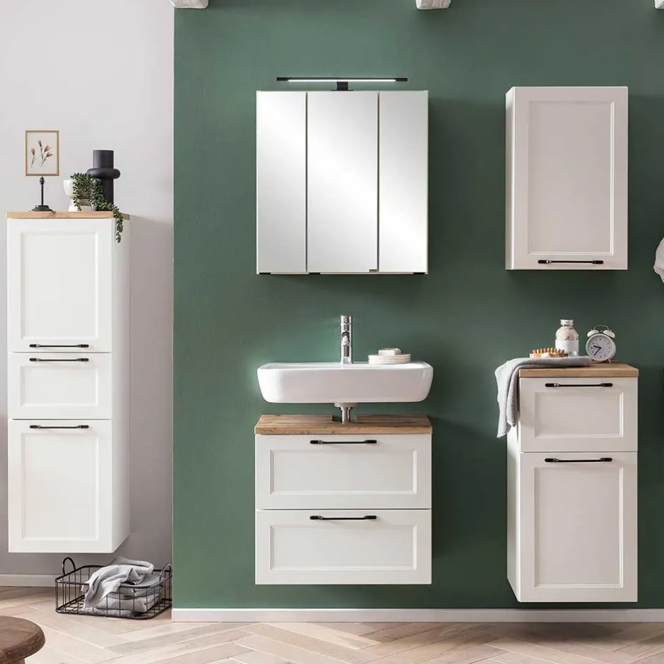 Waschbeckenunterschrank in Weiß mit Wildeiche - Gyatso^Wohnen