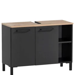 Wohnen Waschbeckenunterschrank in Schwarz mit Wildeiche Dekor - Riguna