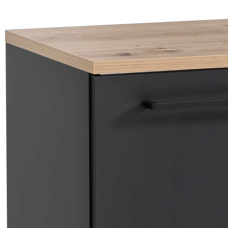 Wohnen Waschbeckenunterschrank in Schwarz mit Wildeiche Dekor - Riguna