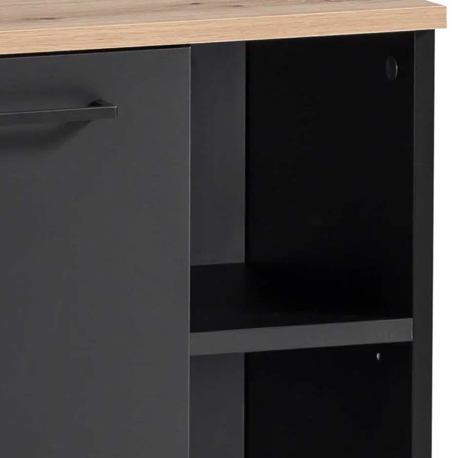 Wohnen Waschbeckenunterschrank in Schwarz mit Wildeiche Dekor - Riguna