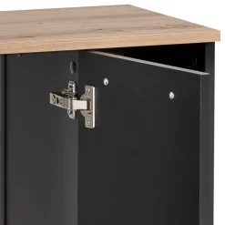 Wohnen Waschbeckenunterschrank in Schwarz mit Wildeiche Dekor - Riguna
