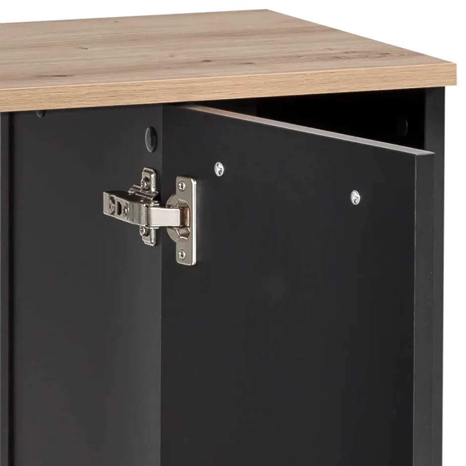 Wohnen Waschbeckenunterschrank in Schwarz mit Wildeiche Dekor - Riguna