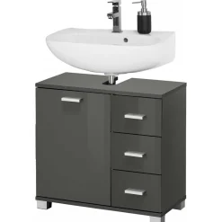 Wohnen Waschbeckenunterschrank in Grau glänzend - Ulivia