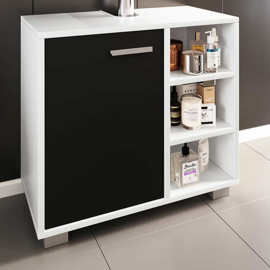 Waschbeckenunterschrank in Schwarz Weiß - Musone^Wohnen Discount